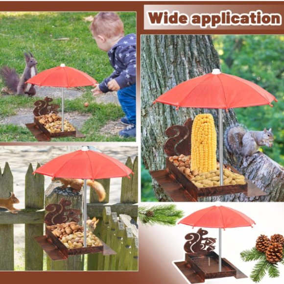 Squirrel & Chipmunk Miniature Metal Picnic Table w/Corn Cob Holder & Umbrella - Picture 5 of 11